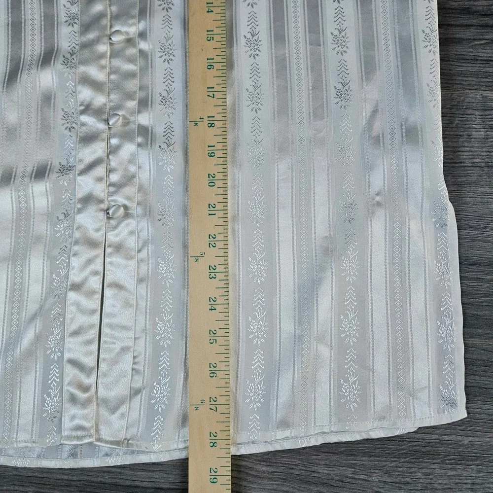 Vintage Victorias Secret Gold Label Pajama 2 Pc Set Ivory Satin Floral Stripe M - Picture 8 of 14